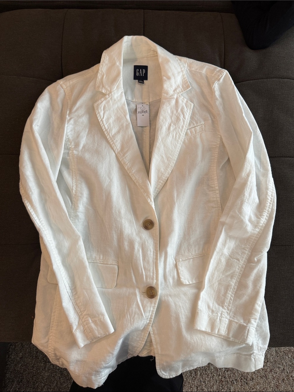GAP Women's White Linen-Blend Single-Breasted Blazer